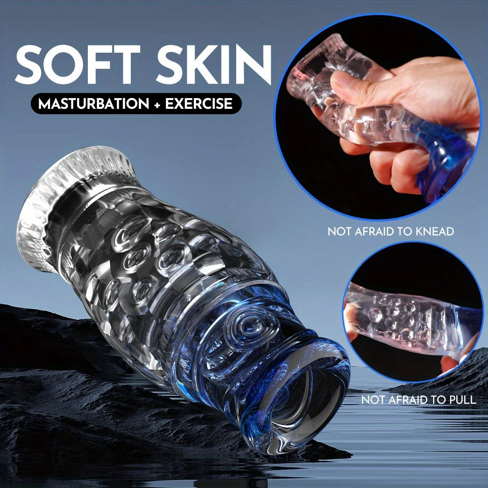 1pc Realistic Textured Male Masturbator Cup - Transparent